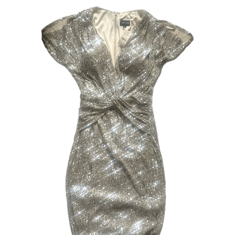 Metallic Sequin NWT Evening Gown - Low V Neck with Flap Sleeves - Picture 4 of 17